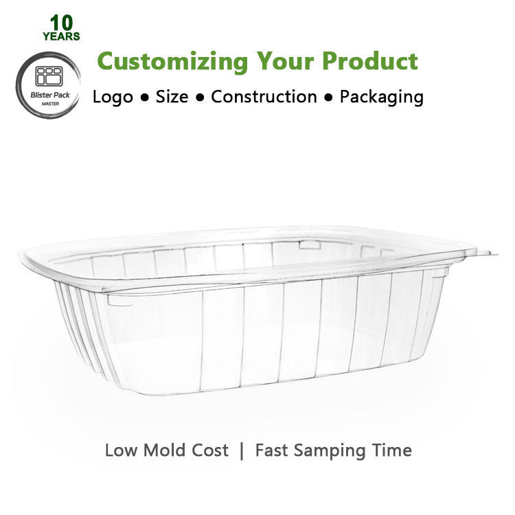 100% PLA Biodegradable Clamshell Containers Compostable Clear Hinged Boxes cho trái cây và rau quả