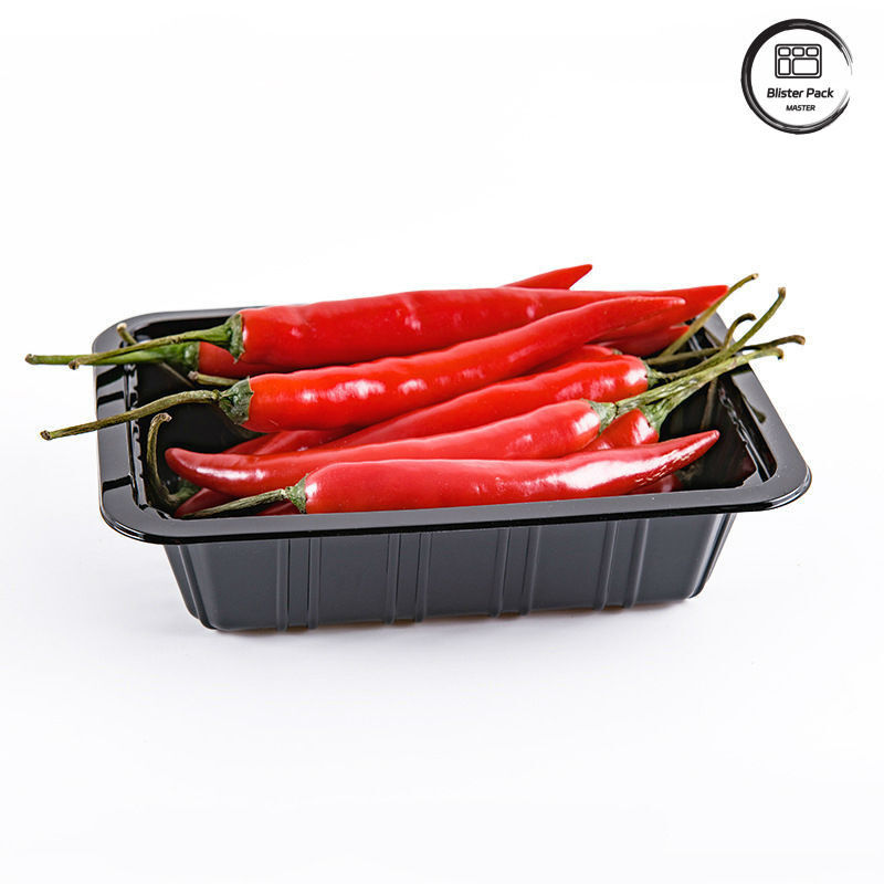 Siêu thị Chili Thẻ nhựa dùng một lần sâu hình chữ nhật trái cây đen Thùng chứa rau quả tươi đóng gói Thẻ thực phẩm