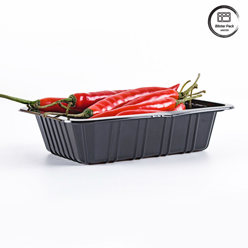 Siêu thị Chili Thẻ nhựa dùng một lần sâu hình chữ nhật trái cây đen Thùng chứa rau quả tươi đóng gói Thẻ thực phẩm