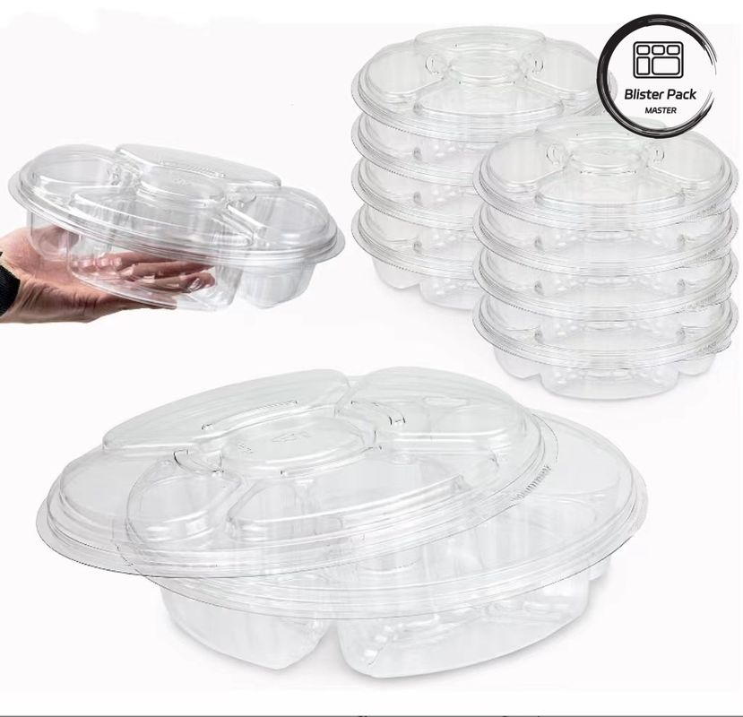 5 Phần Tray phục vụ tròn với nắp Tray đĩa nhựa cho siêu thị Veggie Display