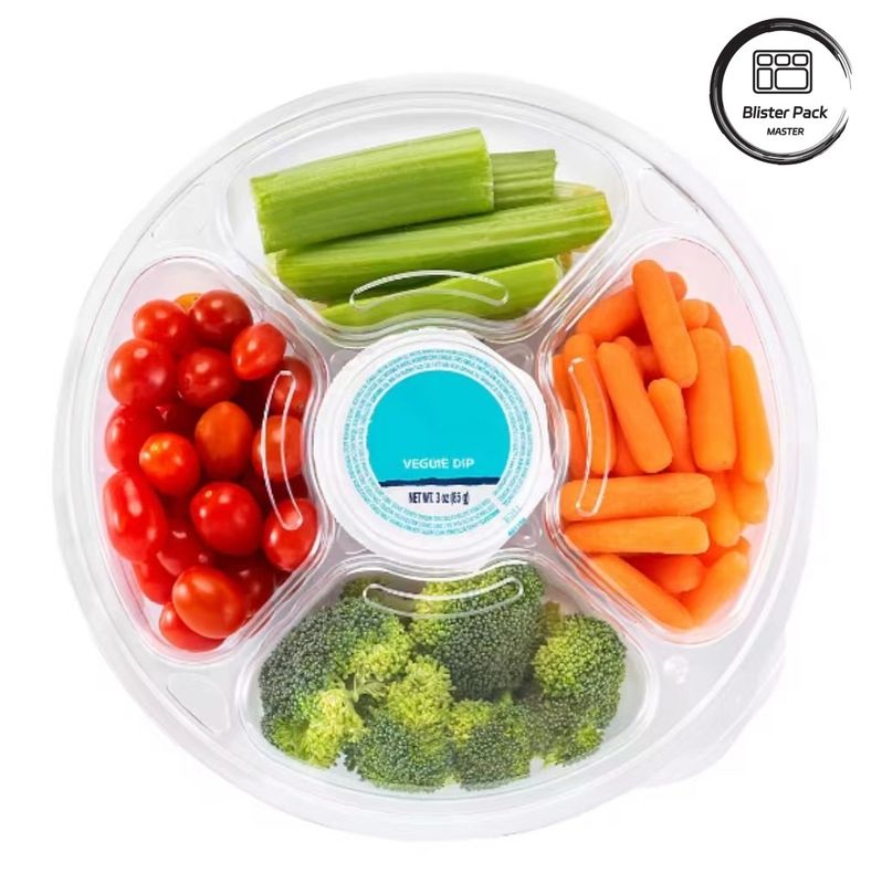 5 Phần Tray phục vụ tròn với nắp Tray đĩa nhựa cho siêu thị Veggie Display