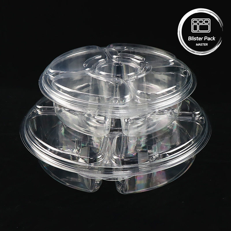 5 Phần Tray phục vụ tròn với nắp Tray đĩa nhựa cho siêu thị Veggie Display