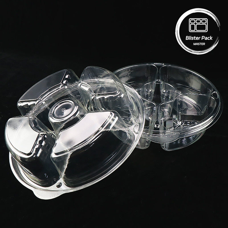 5 Phần Tray phục vụ tròn với nắp Tray đĩa nhựa cho siêu thị Veggie Display