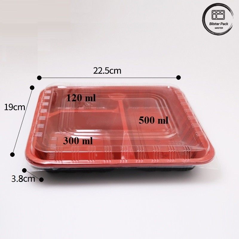 Tương thích với môi trường 3 khoang Bento Box dùng một lần PP nhựa lò vi sóng và tủ lạnh