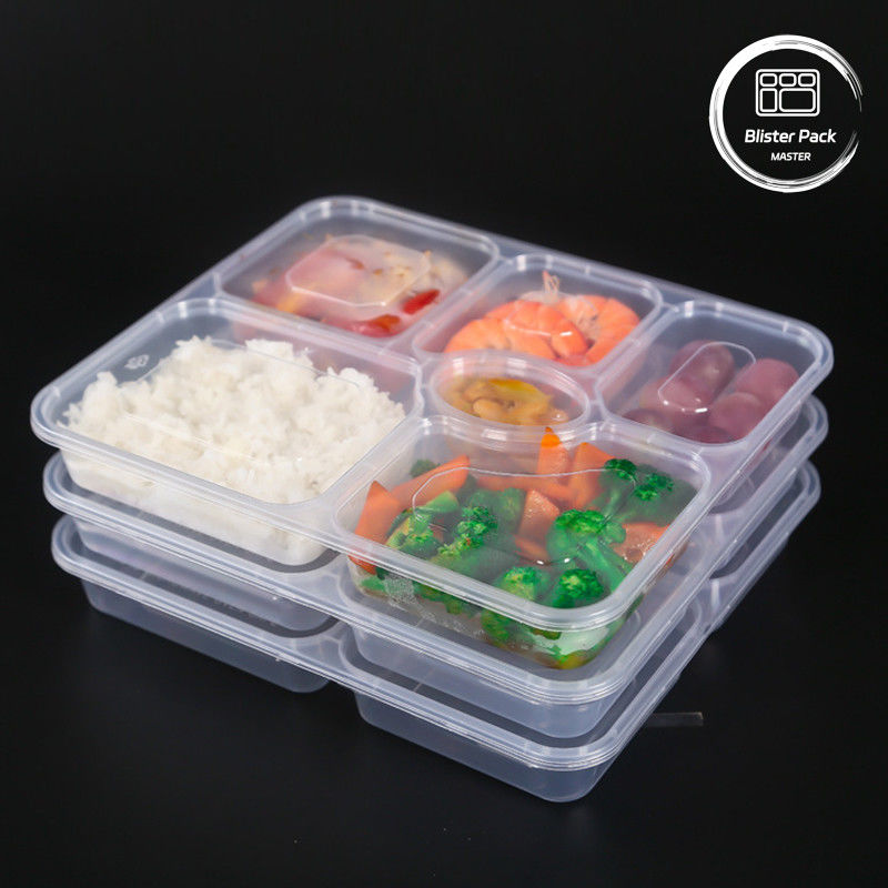 Hỗn hợp thực phẩm bằng nhựa trong suốt 6 khoang hộp bento dùng một lần cho khách sạn và sự kiện