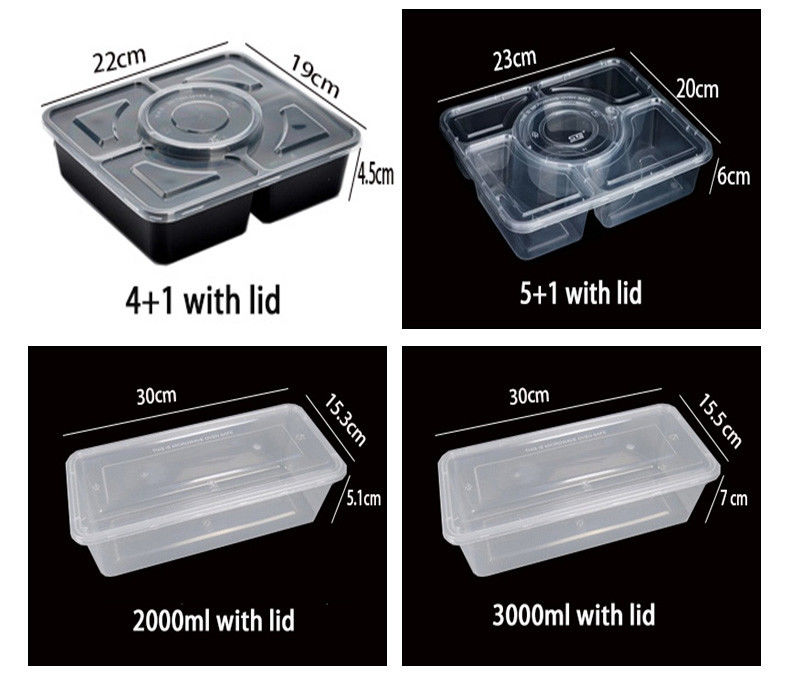 Hỗn hợp thực phẩm bằng nhựa trong suốt 6 khoang hộp bento dùng một lần cho khách sạn và sự kiện
