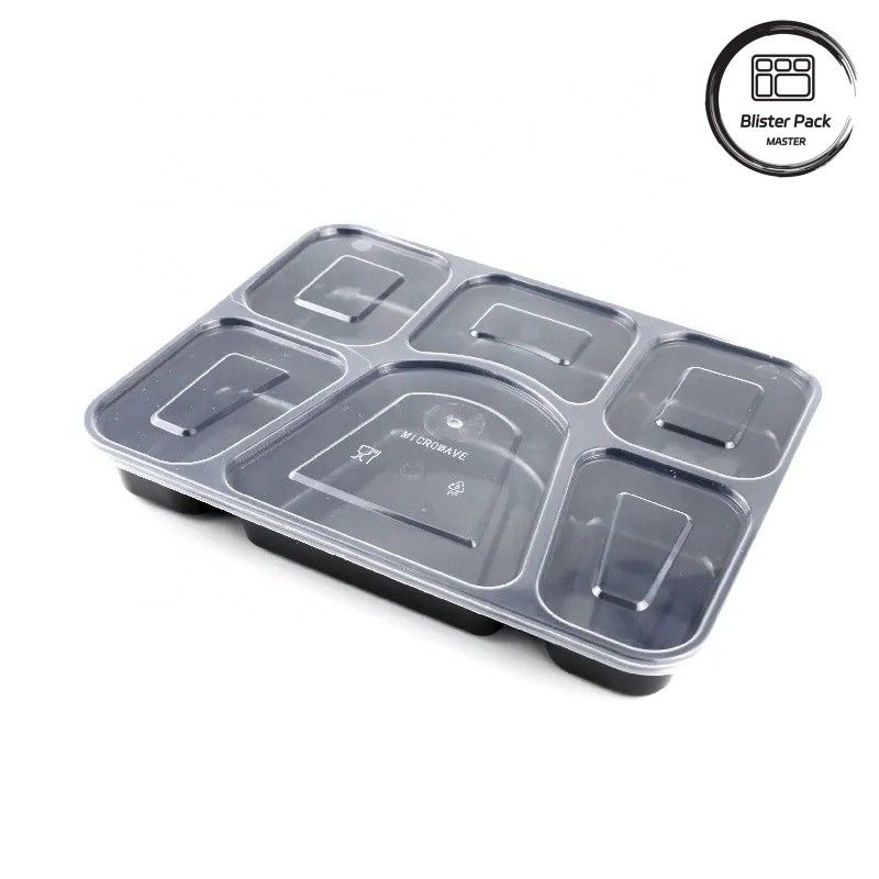 Các hộp nhựa dùng trong lò vi sóng với 2, 3, 4, 6 khoang hộp đựng thực phẩm dùng một lần hình chữ nhật đen