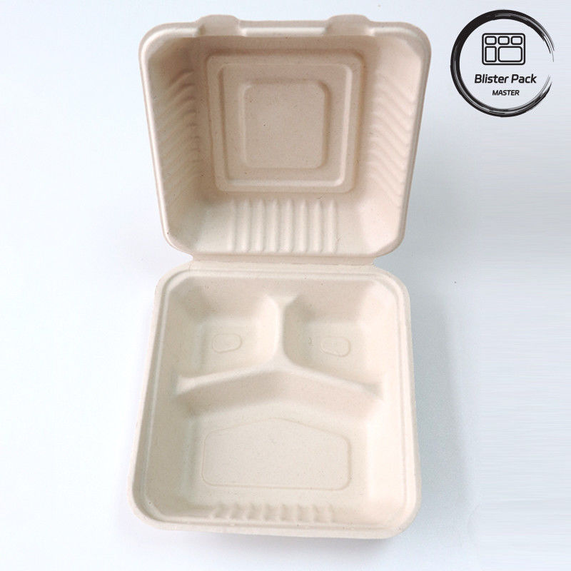 Blister Eco Compostable Clamshell 3 Khu vực Thức ăn trưa dùng một lần