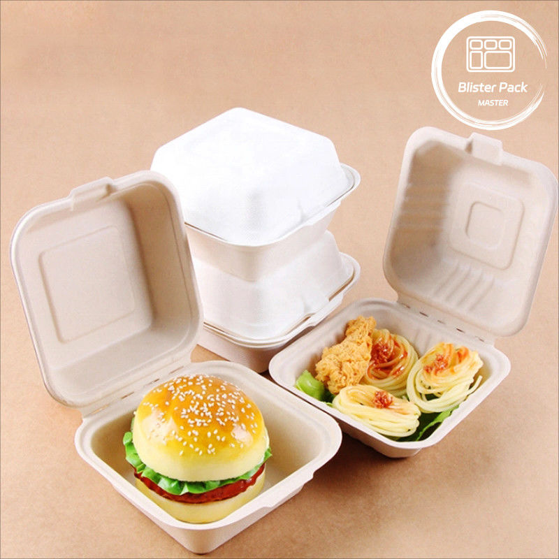 Blister Eco Compostable Clamshell 3 Khu vực Thức ăn trưa dùng một lần