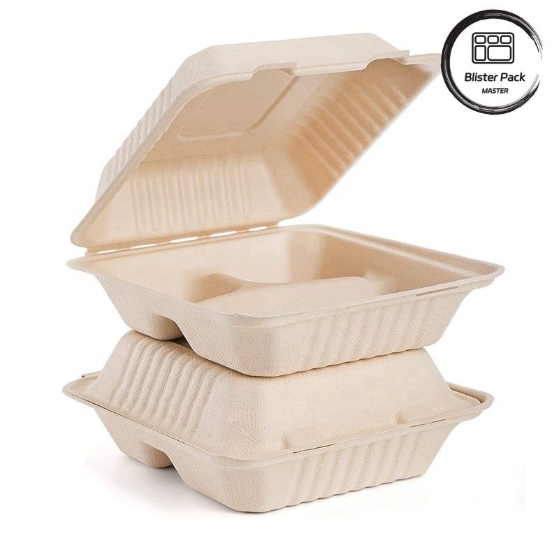 Blister Eco Compostable Clamshell 3 Khu vực Thức ăn trưa dùng một lần