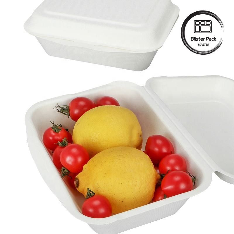 9 inch Canh đường Bagasse Clamshell hộp ăn trưa Một lần sử dụng và phân hủy sinh học hộp đựng thực phẩm cho burger và bánh