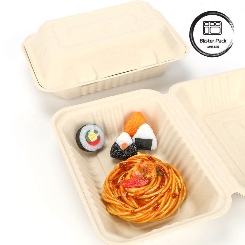 9 inch Canh đường Bagasse Clamshell hộp ăn trưa Một lần sử dụng và phân hủy sinh học hộp đựng thực phẩm cho burger và bánh