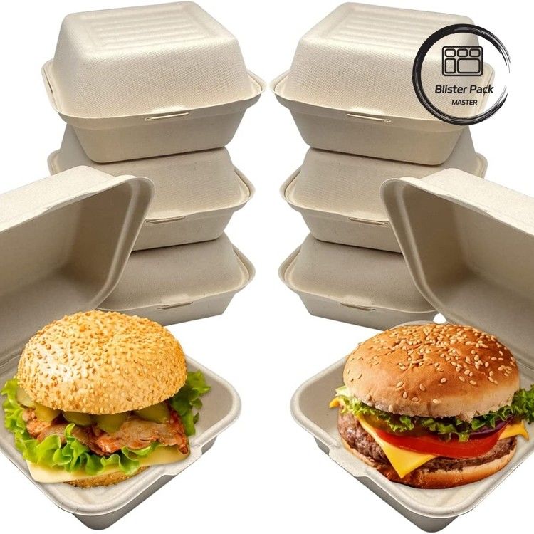9 inch Canh đường Bagasse Clamshell hộp ăn trưa Một lần sử dụng và phân hủy sinh học hộp đựng thực phẩm cho burger và bánh